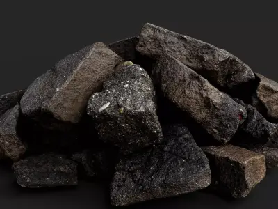 asphalt debris pile detail PBR photogrammetry Low-poly 3D model