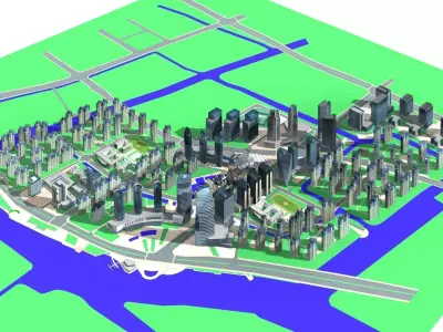 Architecture city in middle of river 3D model purchase