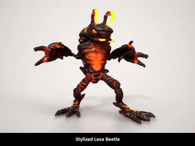 Stylized Lava Beetle Animated Low-poly 3D model