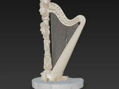 3D Printable Antique Inspired Harp Statue 3D model