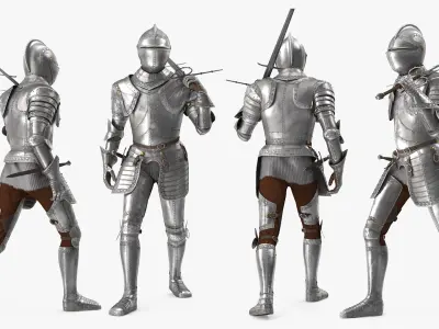 Medieval Knight Plate Armor with Zweihander Rigged for Cinema 4D 3D model