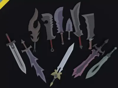 Cartoon Fantasy Swords Polygonal Style Low-poly 3D model