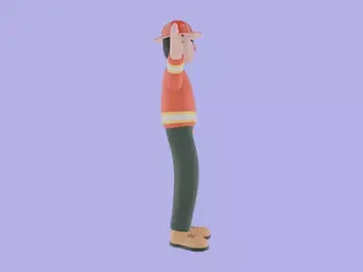 Stylized 3D Firefighter Character OK Gesture - Cartoon Fireman 3D model