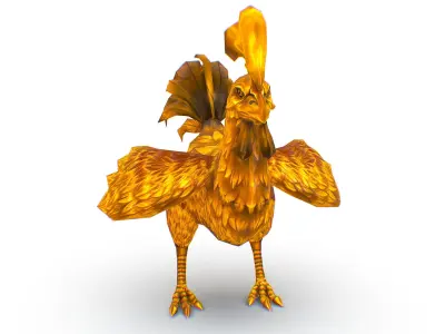 Golden Rooster Bright Feathers Majestic Tail Low-poly 3D model