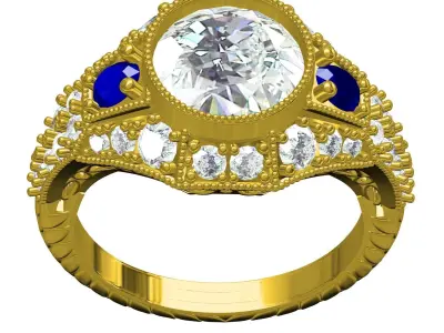 Antique Art Deco Round Diamond Engagement Ring 3 3D print model