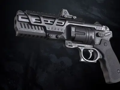 RV-32 Revolver With Hands And Weapon Case Low-poly 3D model
