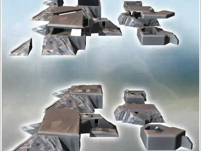 Set of five modern bunkers with anti-aircraft fortifications 33 3D print model