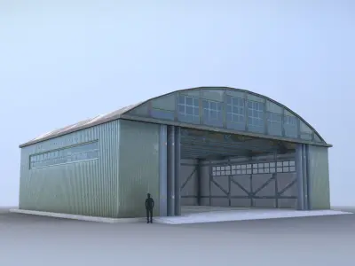 Airport Hangar SmallHangar 01 closed open with damage Low-poly 3D model