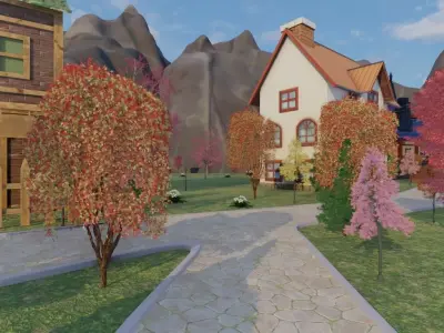 Charming Autumn Village 3D model