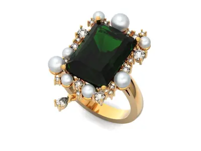 vintage ring with pearls and radiant 1251 3D print model