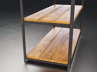 Industrial Metal Wood Shelf Low-poly 3D model