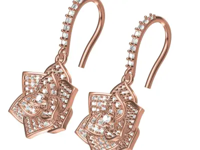 Antique Floral Design Diamond Hoop Earring 3D print model