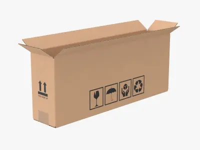 Cardboard Box 50x10x20 Half Open 3D model