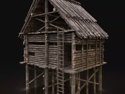 NEXT GEN AAA Forest Wooden Watchtower House Scouttower Log Cabin Free low-poly 3D model