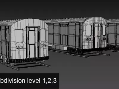 3 trains low   high poly subdiv 1 and 2 Low-poly 3D model