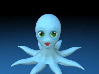 cartoon squid Low-poly 3D model