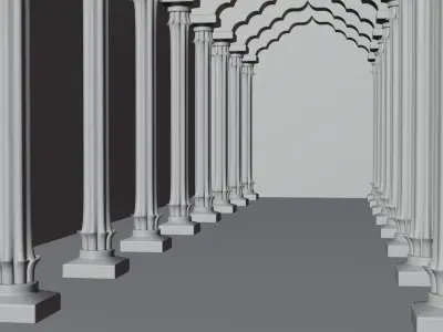 Pillar 3d model corridor in old building 3D model