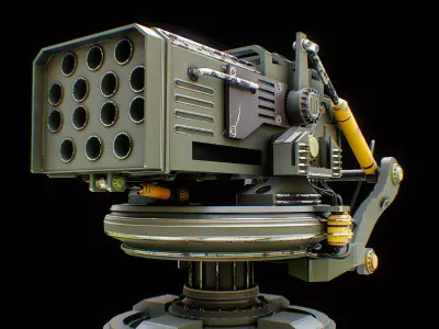 Olive Green Painted Metal Turret Rocket Launcher Free 3D model