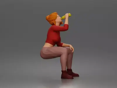 girl sitting drink during short peaceful break 3D print model
