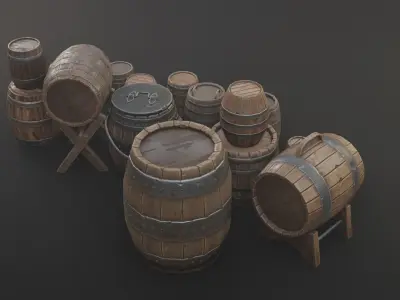 Barrel Pack Low poly High Quality PBR Low-poly 3D model