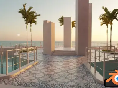 Eye Shaped Island Hangar Low-poly 3D model