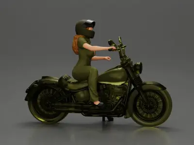Motorcycle woman Rider in Military-Style Gear 3D print model