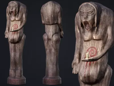 Wooden Totem 3 Low-poly 3D model
