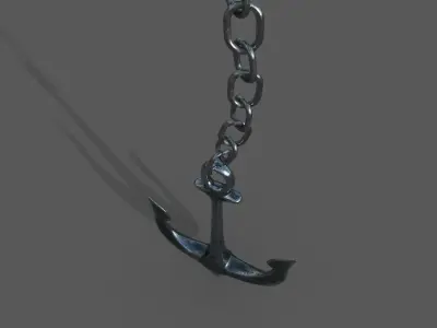 Anchor 3D model hanging from chain Low-poly 3D model