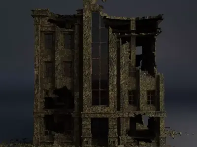 DESTROYED BUILDING CLASSICAL APOCALYPSE WAR RUINED 04 Low-poly 3D model