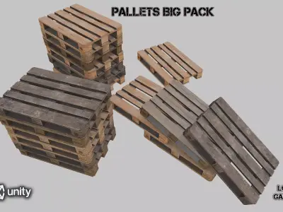 Pallets wooden pack Low-poly 3D model