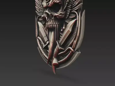 Tactical Skull Winged Knife Emblem Military Badge 3D Model 3D print model
