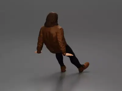 Man with long hair wearing jacket sitting with relaxed posture 3D print model