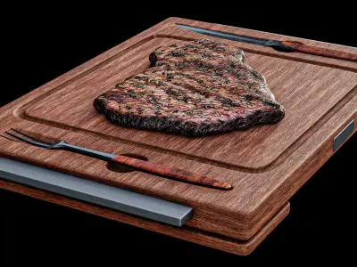 Roast Steak On The Board PBR 3D model