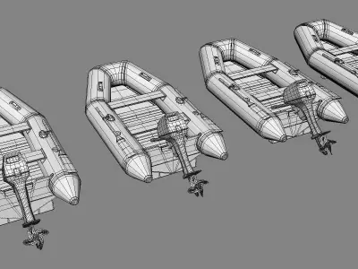 collection boats inflatable boat Low-poly 3D model