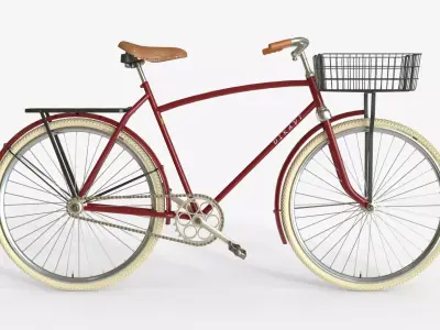 Red Vintage City Bicycle with Front Basket 3D model