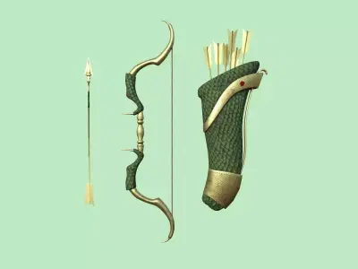 Archer Bow 05 Dragon Scale - Quiver Fantasy Weaponry Low-poly 3D model
