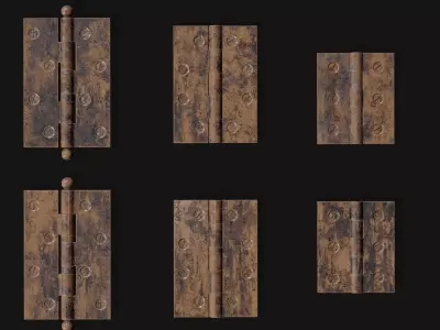 Door Hinges Pack - 3 Types and 3 Materials Low-poly 3D model