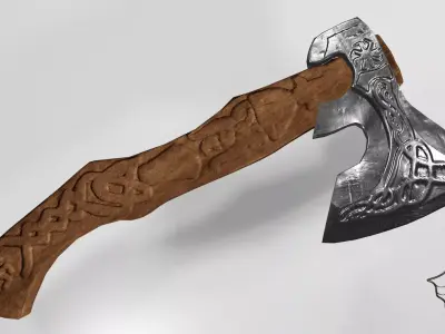 Slavic pagan axe with pagan patterns Low-poly 3D model