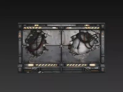 Sci-Fi Damaged Industrial Wall Panel - PBR Low Poly Game Ready Low-poly 3D model