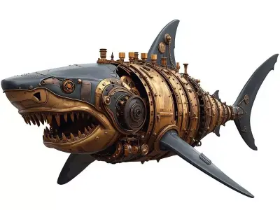 Steampunk Shark Creature 3D Model Low-poly 3D model