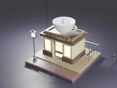 3D Coffee Shop Exterior Model - Realistic Design Low-poly 3D model