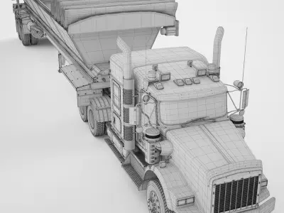 Long Hood Truck Generic Live Bottom Trailer 04 3D model