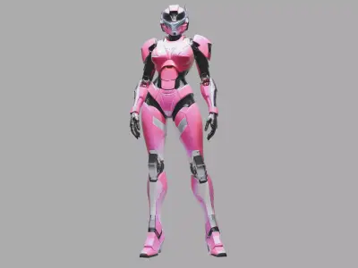 Pink Futuristic Female Mech 3D model