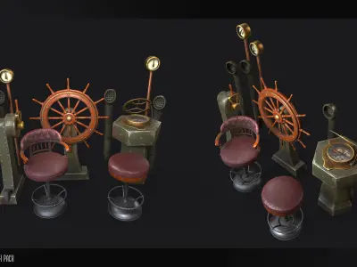 Steampunk Ship Furniture Model Pack Game Ready Kitbash Textured Low-poly 3D model
