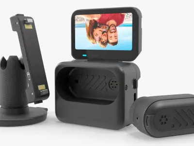 Portable Action Cam with Touch Display on Stand Black 3D model