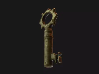 Ancient Roman Brass Key PBR game ready Low-poly 3D model