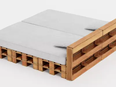 Pallet Bed - Wooden Bedstead with Mattress Furniture Set 3D model