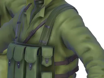 High Poly Subdivision Man Old USSR Soldier Low-poly 3D model