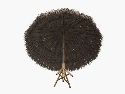 Straw Beach Umbrella with Bamboo Support 3D model