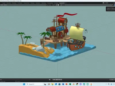 Pirate House scene Low-poly 3D model